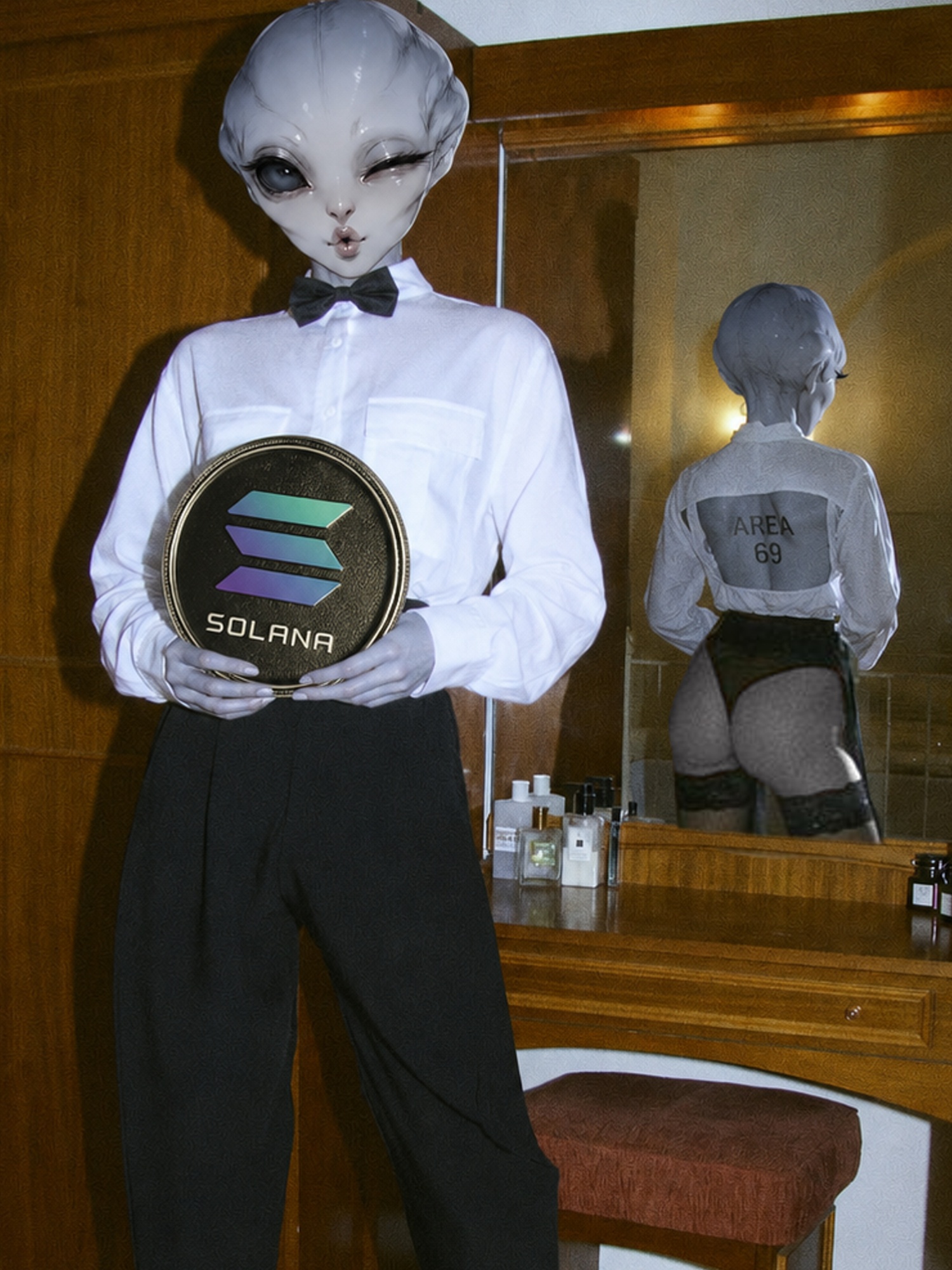 Alien with Solana coin formal