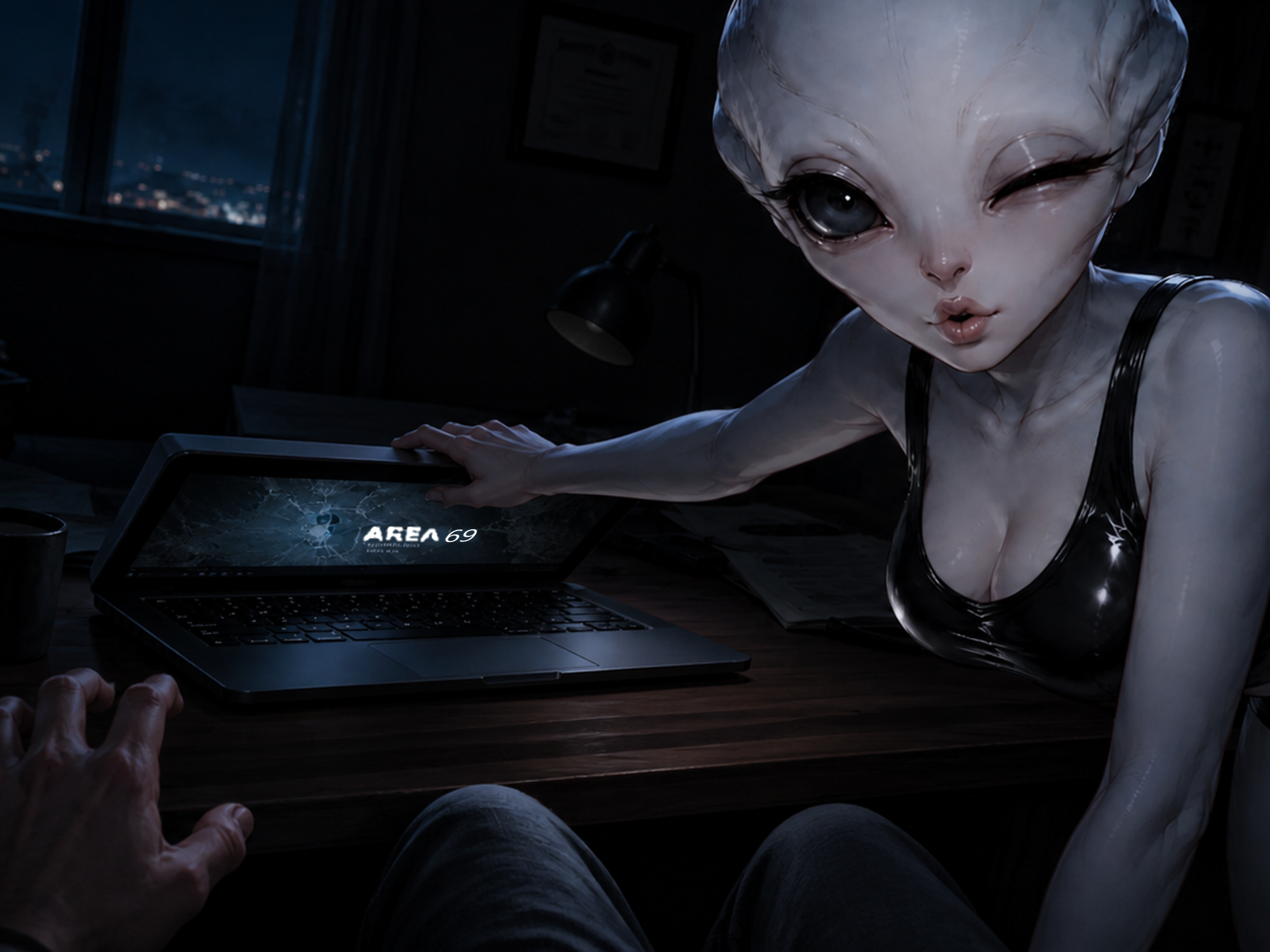 Alien at laptop