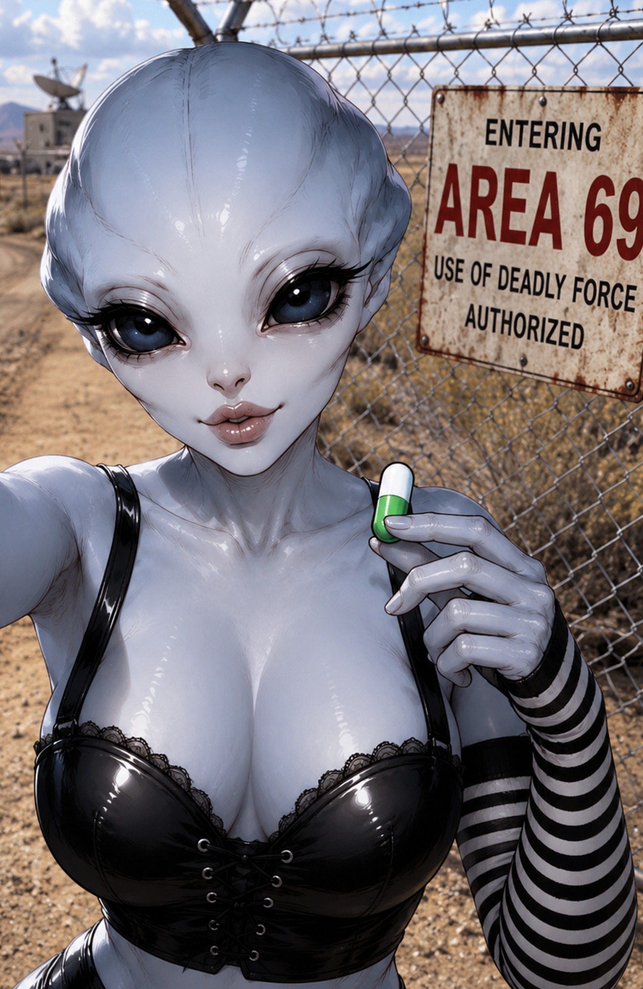 Alien selfie with pill